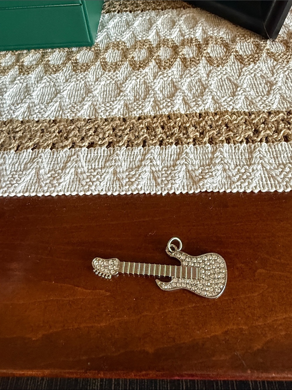 Crystal Guitar charm - Silver Tone
